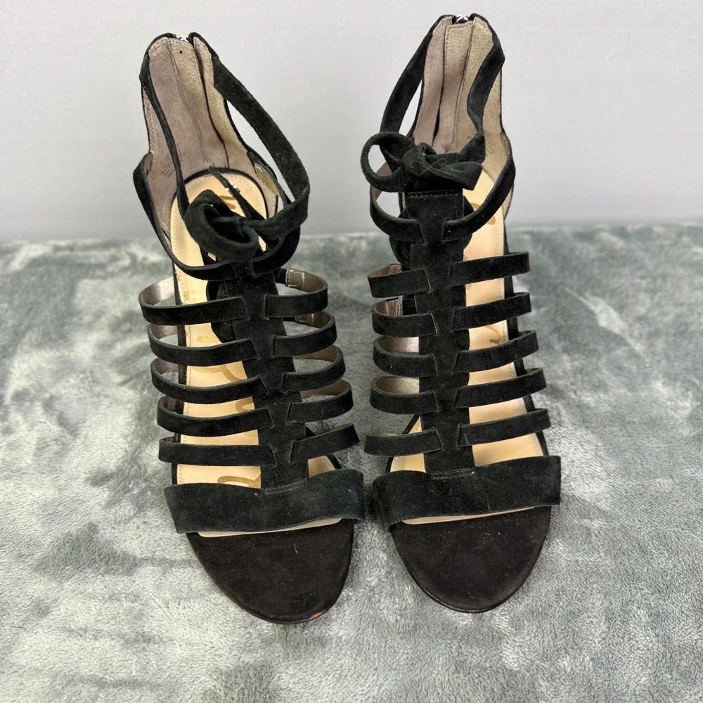 Sam Edelman YARINA Black Suede Strappy Gladiator Block‎ Heel Sandals US 9.5M
